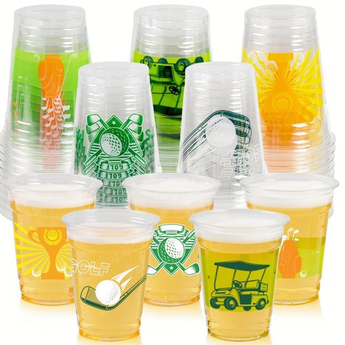 GuassLee 50 Pack Golf Ball Cups for Golf Party Decorations,12oz Clear Plastic Golf Party Cups, Green Disposable Drinking Cups for Sports Golf Themed Birthday Bachelor Party Supplies Favors