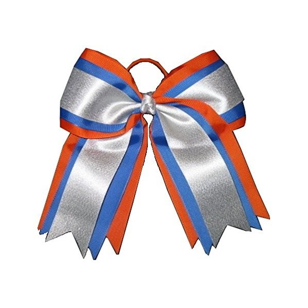 New "ORANGE BLUE SILVER" Cheer Hair Bow Pony Tail 7 Inch Girls Cheerleading Practice Football Games Uniform Hairbow Competition Grosgrain Ribbon