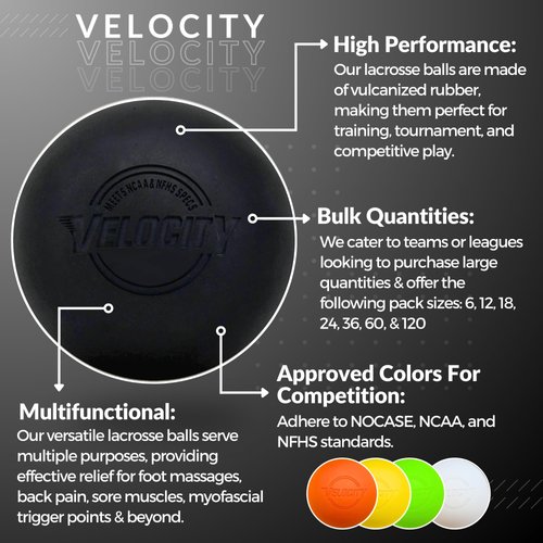 Velocity Massage Lacrosse Ball for Muscle Knots, Myofascial Release, Yoga & Trigger Point Therapy - Firm Rubber Scientifically Designed for Durability and Reliability - Black, 2 Balls