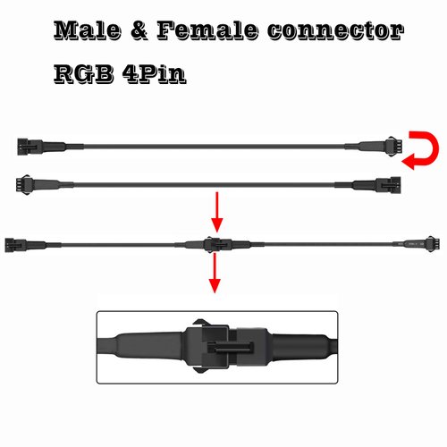 NBWDY 4Pcs 60in RGB LED Multi-Color Accent Light Extension Cable Wire Cord Set for LED Motorcycle ATV Car Light Multi-Color Neon Strip Rock Light