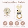 Crochet Bunny Rattle for Baby, Soft Baby Rattle Toys Wooden Ring Rattle for Toddlers Cute Rattle Toy Boy Girl First Rattle Gift Perfect Baby Shower Gift for Moms & Babies, #1 Bunny