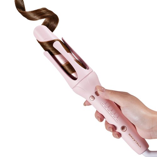 Wavytalk Rotating Curling Iron, Automatic Curling Iron, Automatic Hair Curler for Shiny & Effortless Curls, Dual Voltage Curling Iron & Lightweight for Travel （1.25 Inch, Pink）