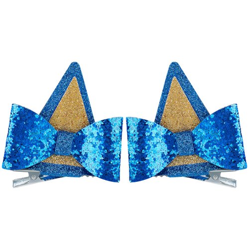 1 Pair Blue Ears Hair Clip， Glitter Blue Ears for Kids Blue Bow Hair Barrettes Birthday Decorations Halloween Costume Cosplay Accessories Party Supplies