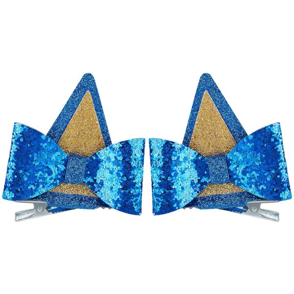 1 Pair Blue Ears Hair Clip， Glitter Blue Ears for Kids Blue Bow Hair Barrettes Birthday Decorations Halloween Costume Cosplay Accessories Party Supplies