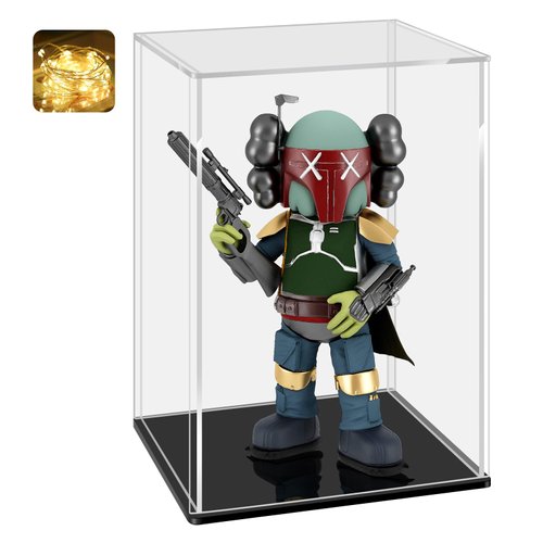 LANSCOERY Acrylic Display Case, Assemble Showcase Display Box for Collectibles, with Dustproof & Seamless Display Design, 8x8x14inch Black Base