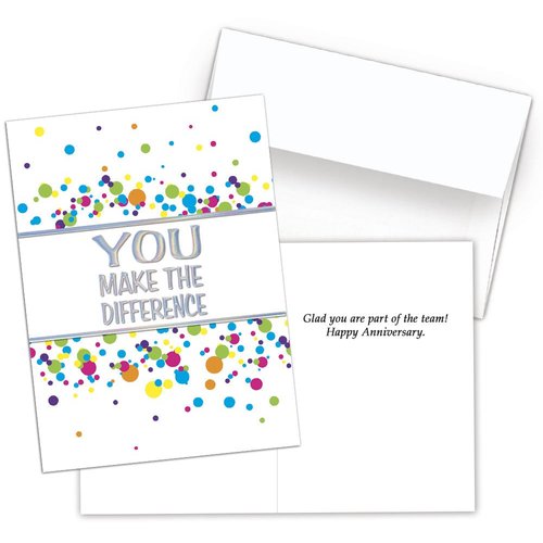 25 Employee Anniversary Cards - You Make the Difference - 26 White Envelopes - FSC Mix
