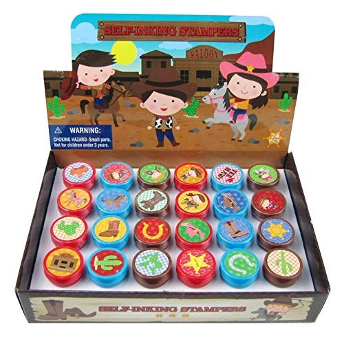Tiny Mills 24 Pcs Western Cowboy Cowgirl Stampers for Kids Western Party Favors Goody Bag Stuffers Pinata Fillers Carnival Classroom Rewards