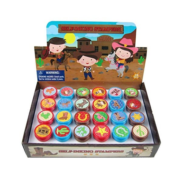 Tiny Mills 24 Pcs Western Cowboy Cowgirl Stampers for Kids Western Party Favors Goody Bag Stuffers Pinata Fillers Carnival Classroom Rewards