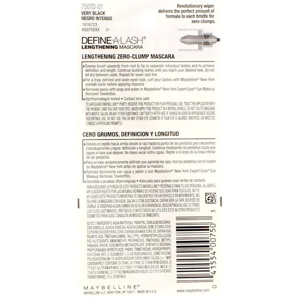 Maybelline Define-A-Lash Mascara, Very Black [801], 0.22 oz (Pack of 9)