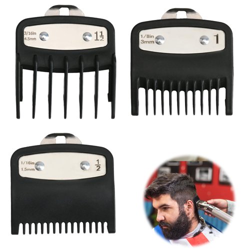 3 Pack Clipper Guards Set Clipper Guards Premium Compatible with Wahl Hair Clippers Trimmers with Metal Clip 3 Cutting Lengths (1/2", 1",1 1/2",) (1.5,3,4.5 mm)- Fits Most Wahl Clippers Guide Combs
