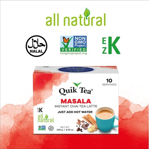 QuikTea Masala Chai Tea Latte - 10 Count Single Box - All Natural Preservative Free Authentic Chai