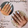17KM 60Pcs Gold Crystal Vintage Ring Sets for Women, Boho Knuckle Stackable Midi Rings Pack, Aesthetic Grunge Finger Rings Sets for Teens Girls