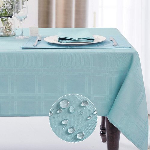 JUCFHY Soild Plaid Jacquard Fall Table Cloth Elegance Wrinkle Resistant Contemporary Woven Decorative Tablecloths, Spillproof Soil Resistant Holiday Table Cover, 60 X 120, Turquoise
