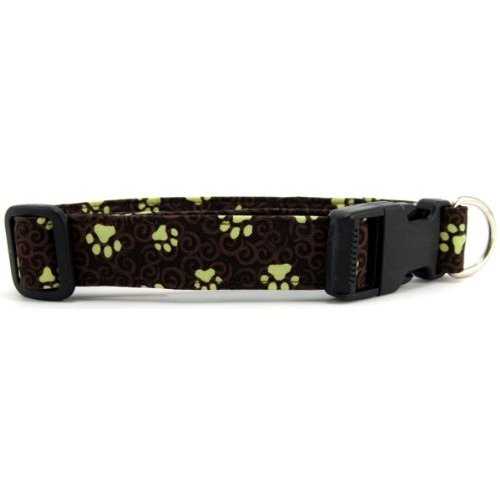 K9 Bytes Brown Swirled Paws Soft Adjustable Dog Collar with Quick Release Buckle Small