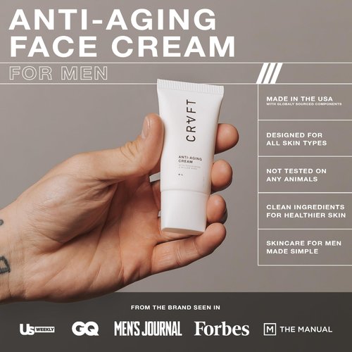 Hair Craft Co. Men's Anti-Aging Face Cream 1 Ounce | 30 Day Supply | Fight Appearance of Fine Lines & Wrinkles Moisturizer | Made in USA | Unscented