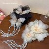 Rannyrena Elegant Lace Butterfly Flower Hair Clip with Beaded Tassel Dainty Floral Hair Claw for Women Butterfly Hair Piece for Wedding Bride (Black)
