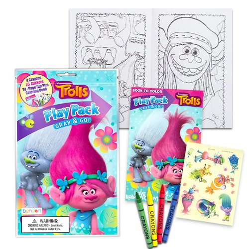Set of 15 Trolls Play Packs Fun Party Favors Coloring Book Crayons Stickers