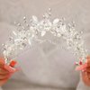 Latious Leaf Bride Wedding Tiaras Silver Rhinestone Princess Headwear Pearl Bridal Headpiece for Women (Silver)