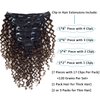 Caliee 22Inch Clip in Hair Extension Jerry Curly Double Weft Human Hair 3B 3C Curly Ombre Color Natural Hair Black Color into #4 Dark Brown Color 120Gram with 7 Pieces 17 Clips Per Pack