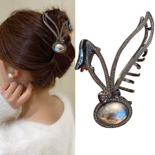Easter Hair Claw Clips Bunny Hair Clip Black Rabbit Rhinestone Hair Clamps for Women Girls Non-slip Hair Barrettes for Thick/Thin Hair Easter Hair Styling Accessories