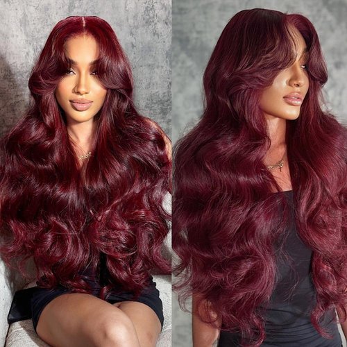 99j Burgundy Lace Front Wigs Human Hair Pre Plucked 13x6 Lace Frontal Human Hair Wigs for Black Women Body Wave Glueless Human Hair Wig 180% Density Pre Plucked Bleached Knots with Baby Hair 26 Inch