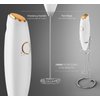 Milk Frother White - Coffee Frother Handheld with Electric Whisk - 19000 rpm - Book Recipes and Stainless Steel Stand Included - Hand Mixer Electric (White and Gold)