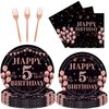 EMrups 96PCS 5th Birthday Party Plates Set Rose Gold Theme Decorations Include Rose Gold Plates and Napkins Forks for 5 Year Old Girls Birthday Party Supplies Serves 24 Guests