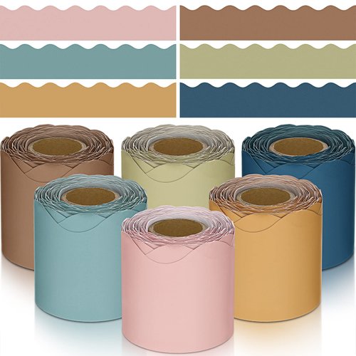 TaoBary 6 Rolls 196.8 ft Colorful Borders for Bulletin Board, Scalloped Trim Bulletin Board Decorations for Classroom Back to School Decor(Advanced Grey)
