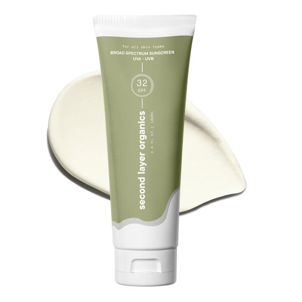 Second Layer Organics - All Natural SPF 32 Sunscreen Body Lotion | Vegan & Reef Safe | Broad Spectrum UVA/UVB | Mineral based with Shea Butter & Vitamin E