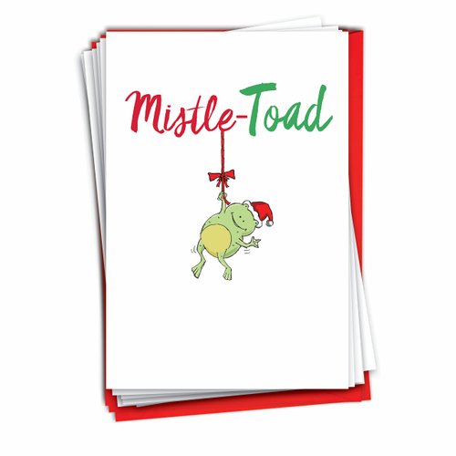 The Best Card Company - 12 Christmas Greeting Cards Pack w/Envelopes, Cartoon Humor Holiday for Kids, Men and Women (1 Designs, 12 Each) - It Was The Pun Before Christmas Frog C5550EXSG-B12