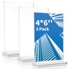 Acrylic Sign Holder 4x6 Inch, 3 Pack Sign Holders Vertical , Double Sided Display Clear TableTop Sign Holder, Acrylic Paper Holder for Wedding Reception, Party Decoration, Numbers Picture Frames