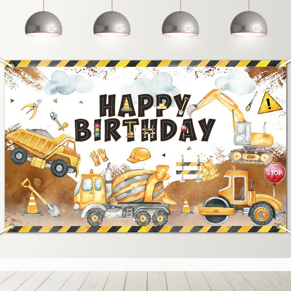 Avezano Construction Birthday Backdrop Banner Construction Theme Birthday Party Decorations Excavator Happy Birthday Banner for Boys Kids Birthday Supplies 70.8 x 43.3 Inch