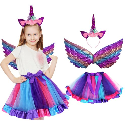 Toddler Fairy-Unicorn-Wings-Costume for Girls 3-9 Y/O Unicorn Gifts Pretend Play Christmas Birthday Party Favors (Purple Colors)