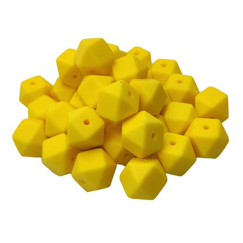 50pcs Bright Yellow Color 14mm Silicone Hexagon Pearl Beads Silicone Geometry Spacer Beads for DIY Beading Mom Jewelry Necklace Making