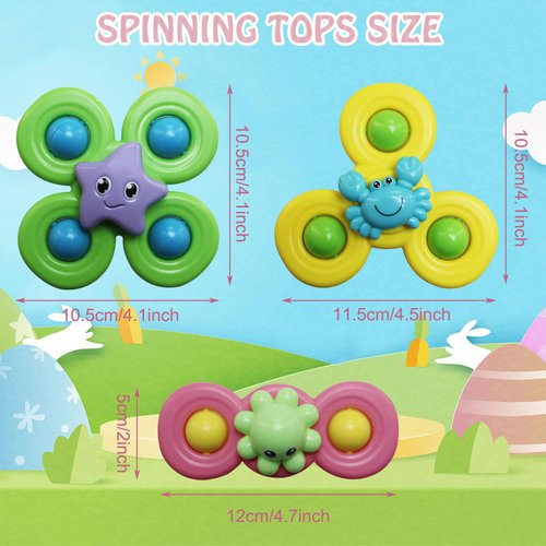 3PCS Suction Cup Spinner Toys for 3 Year Old Baby Boy,Novelty Spinning Tops Bath Toys for Toddlers Kids Age 3 Sensory Baby Toys Girl Boy Birthday Gift (Ocean 3PCS)
