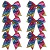 Metallic Sequin and Holographic 8 Inch Cheer Bow Cheerleader Cheerleading Jumbo Cheer Bow Hair Tie (Rainbow Sequin)