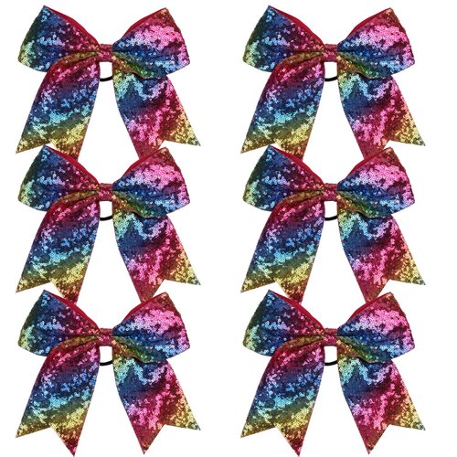 Metallic Sequin and Holographic 8 Inch Cheer Bow Cheerleader Cheerleading Jumbo Cheer Bow Hair Ti...