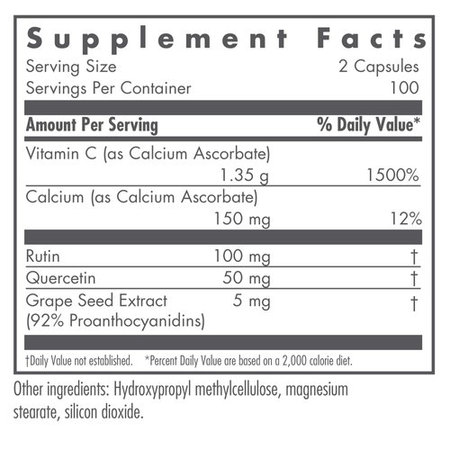 Nutricology Esterol Ester-C - Vitamin C 1350mg Supplement, Immune Support, Calcium Ascorbate with Bioflavonoids, Ascorbic Acid, Rutin, Quercetin, Vegan Capsules - 200 Count