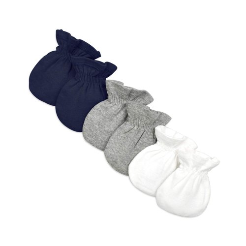 Burt's Bees Baby Unisex Baby Mittens, No-scratch Mitts, 100% Organic Cotton, Set of 3 Gloves, Midnight
