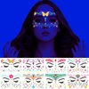Glow in The Dark Tattoos Stickers, Fake Face Temporary Tattoos Makeup UV Neon Floral Body Paint Tattoo Stickers Decorations for Adults Women Festival Bar Party Supplies 8PCS