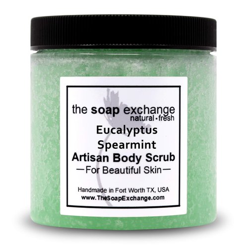 The Soap Exchange Sugar Body Scrub - Eucalyptus & Spearmint Scent - Hand Crafted 16 fl oz / 480 ml Natural Artisan Skin Care, Shea Butter, Exfoliate, Moisturize, & Protect. Made in the USA.