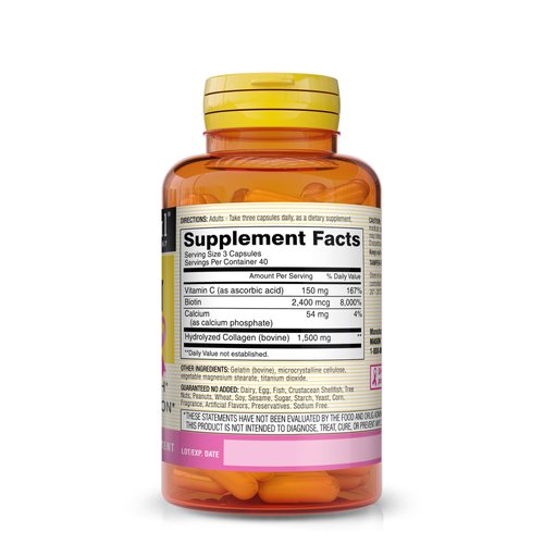 MASON NATURAL 1500mg Collagen with Vitamin C, Biotin, & Calcium, 40-Day Supply Capsules, Supplement for Hair, Skin, and Nails