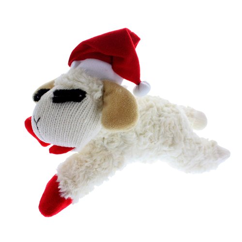 Multipet Lamb Chop Dog Plush Toy w/Santa Hat - Squeaky Dog Toy for All Dogs - Extra Soft Plush Dog Toy - Stuffed Animal Dog Toy for Cuddling & Playing - Cute Pet Toy (10.5”, Cream, 5 Squeakers)