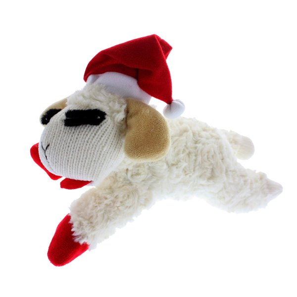 Multipet Lamb Chop Dog Plush Toy w/Santa Hat - Squeaky Dog Toy for All Dogs - Extra Soft Plush Dog Toy - Stuffed Animal Dog Toy for Cuddling & Playing - Cute Pet Toy (10.5”, Cream, 5 Squeakers)