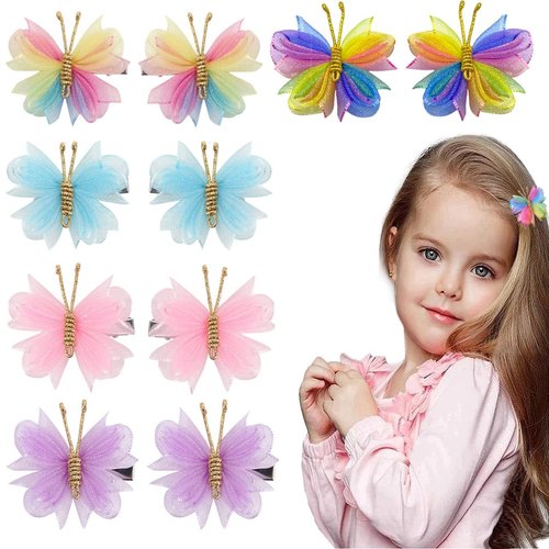 Hair Clips Butterfly,Tulle Mesh Hair Pins Colorful Butterfly Hair Barrettes,Girls Glitter Hold Ha...