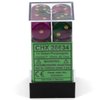 DND Dice Set-Chessex D&D Dice-16mm Gemini Green, Purple, and Gold Plastic Polyhedral Dice Set-Dungeons and Dragons Dice Includes 12 Dice – D6, (CHX26634)