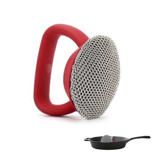 Cast Iron Skillet Cleaner, 316 Stainless Steel Chainmail Scrubber with Handle, Chain Mail Scrubber Cast Iron for Cleaning Cast Iron Skillets, Pans,Griddles, Frying Pans, Cast Iron Cookware