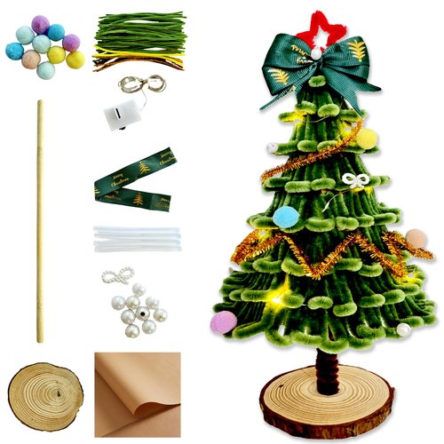 RAPOLL Christmas Tree Pipe Cleaners Craft with Lights Pipe Cleaners Bulk Glitter Chenille Stems Creative Arts Chenille Stems for DIY Craft Christmas Decoration (Classic Green)
