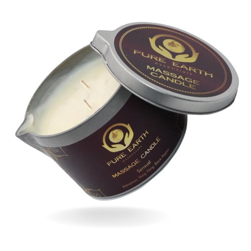 Sensual Massage Candle - Skin Moisturizing Body Massage Oil Candles for Couples Date Night, Romantic Gift or Home Spa, with Palmarosa, Ylang Ylang, Black Pepper in 6 Ounce - by PURE EARTH essentials