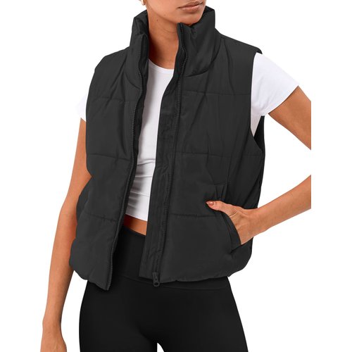 Trendy Queen Puffer Vest Women Fall Winter Clothes Outfits Sleeveless Winter Outerwear Warm Puffer Lightweight Fashion Stand-up Collar Down Vest